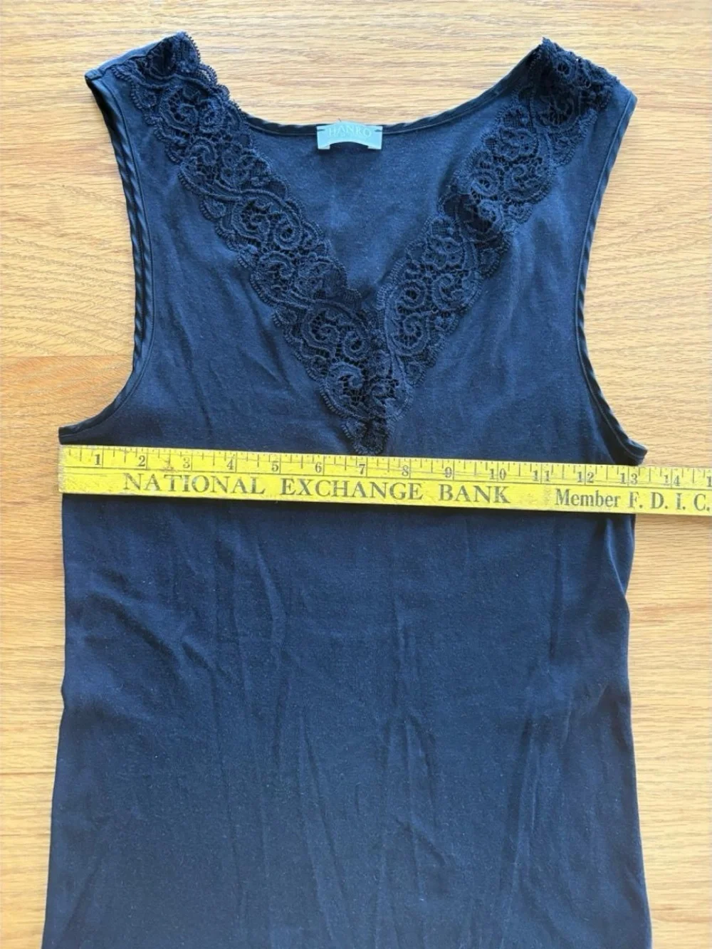 Hanro Moments Cotton Lace Trim Tank Top Small Black Intimates Luxury Seamless